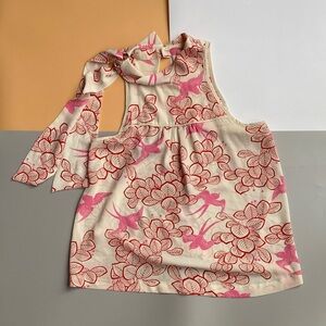 Maeve Cream Top with Red and Pink Bird & Leaf Design